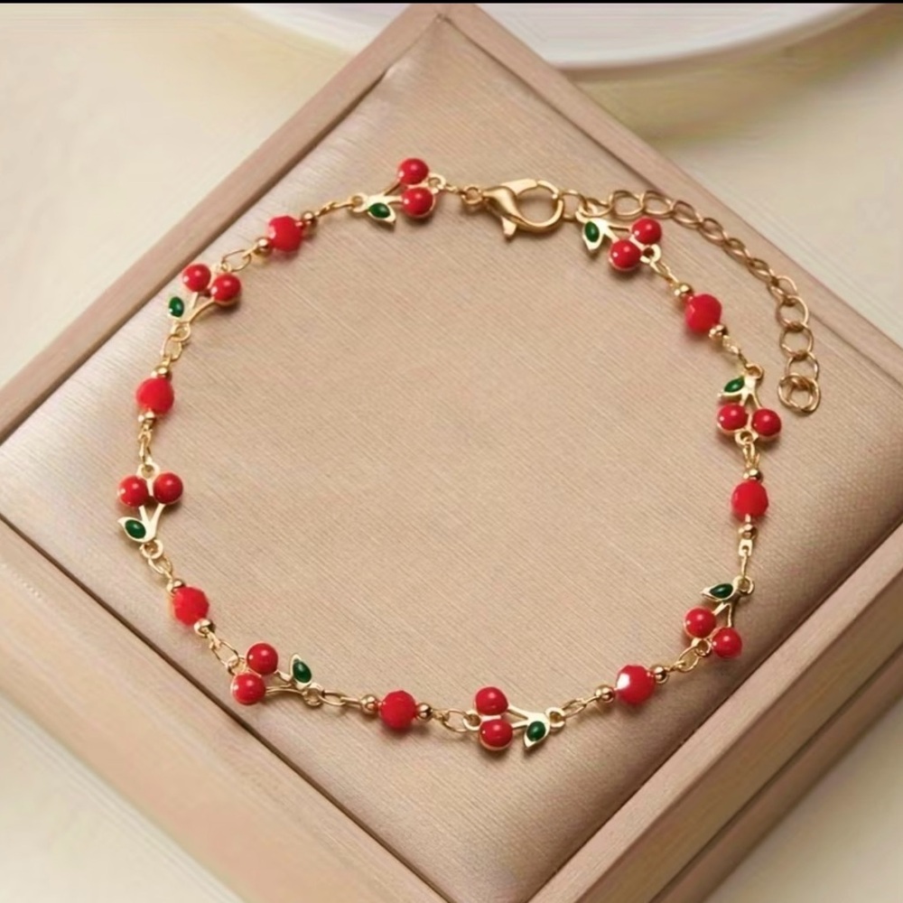 Red Beaded cherries Anklet NEW